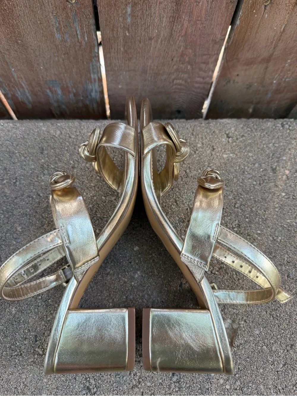J CREW Women’s Metallic Gold Block Heel Sandals Pumps Size 7